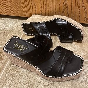 Franco Sarto Women’s Black Leather Espadrille Wedge Summer Sandals Sz-6